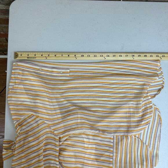 MNG NWT Suit Orange/Red/Blue Striped Tie Sleeved Sheer Lined Blouse Size 2 - Picture 8 of 11